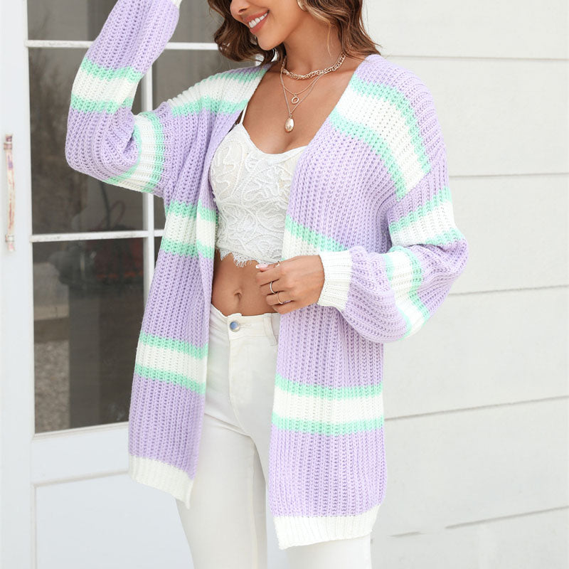 Damen Gestreift Lässige Mode Strickjacke