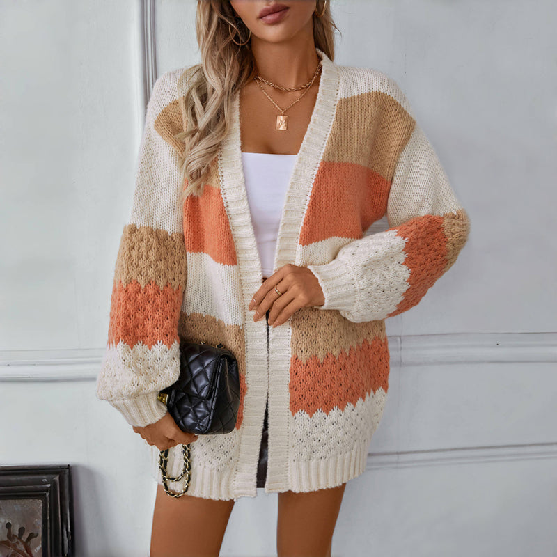 Damen Lässige Warme Gestreift Strickjacke