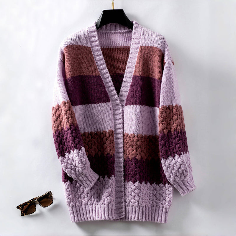 Damen Lässige Warme Gestreift Strickjacke