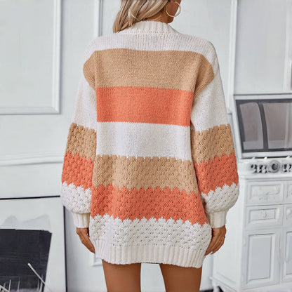 Damen Lässige Warme Gestreift Strickjacke