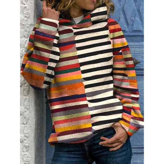 Damen Stilvoll Gestreift Kapuzen Pullover