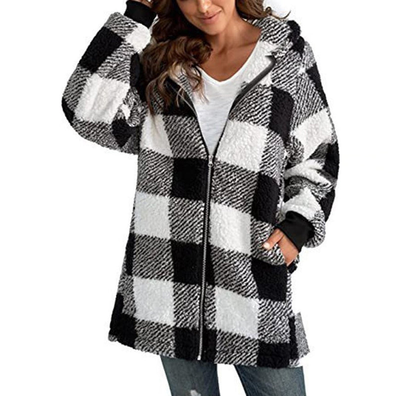 Mila | Damen Lässige Karierte Jacke | Kapuze