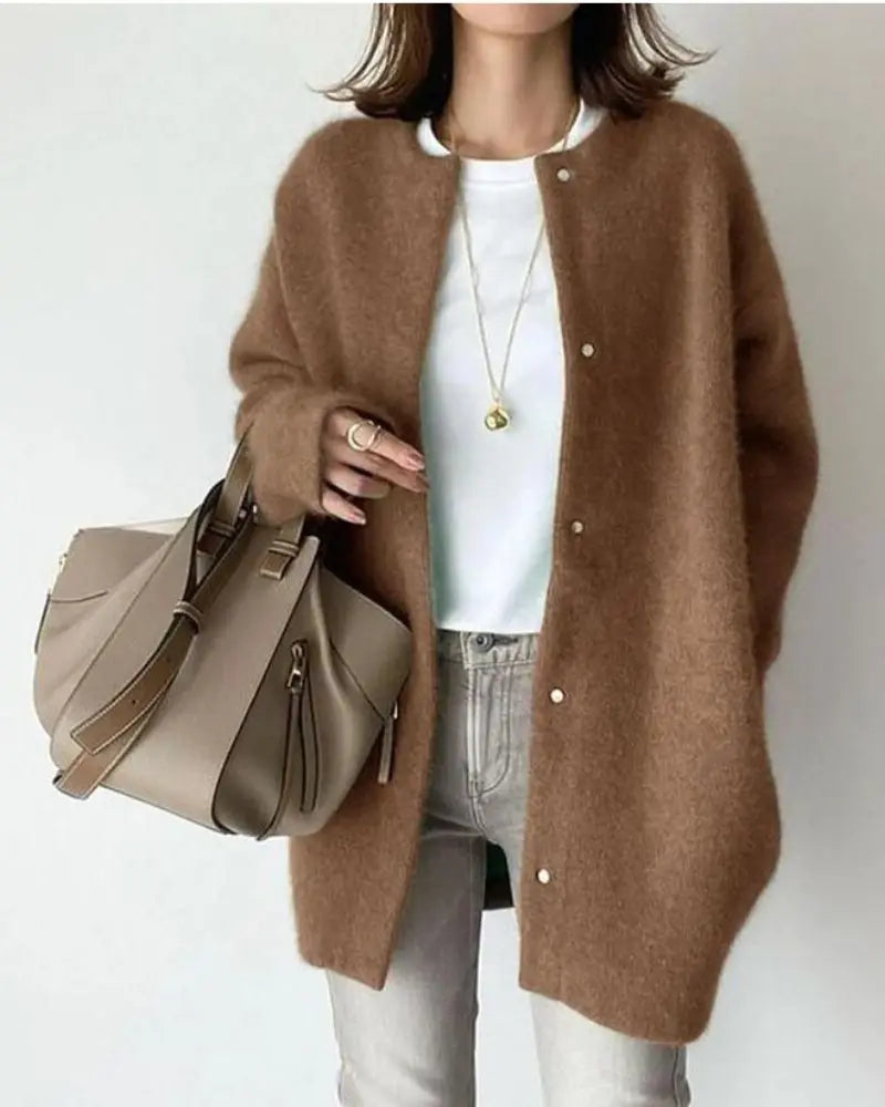 Damen Weiches Langes Warmes Lässige Strickjacke