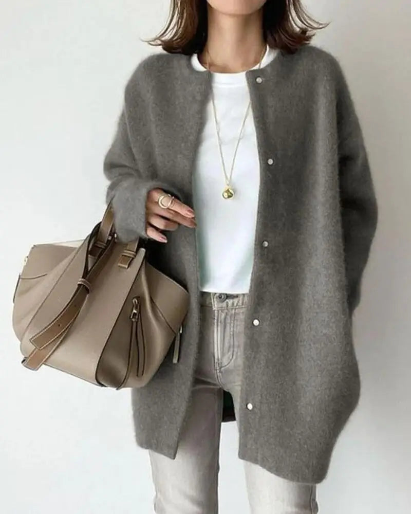 Damen Weiches Langes Warmes Lässige Strickjacke