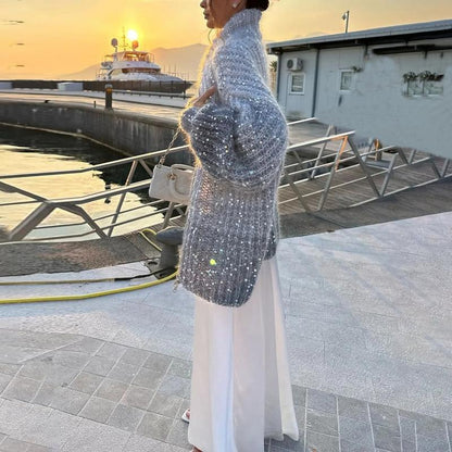 Damen Stilvoll Übergroß Elegante Strickjacke