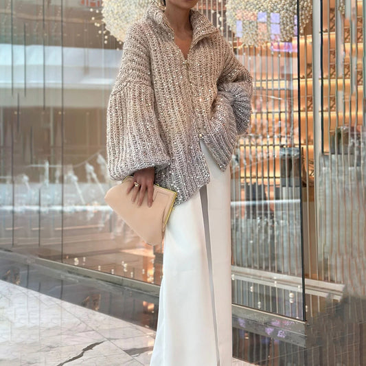 Damen Stilvoll Übergroß Elegante Strickjacke