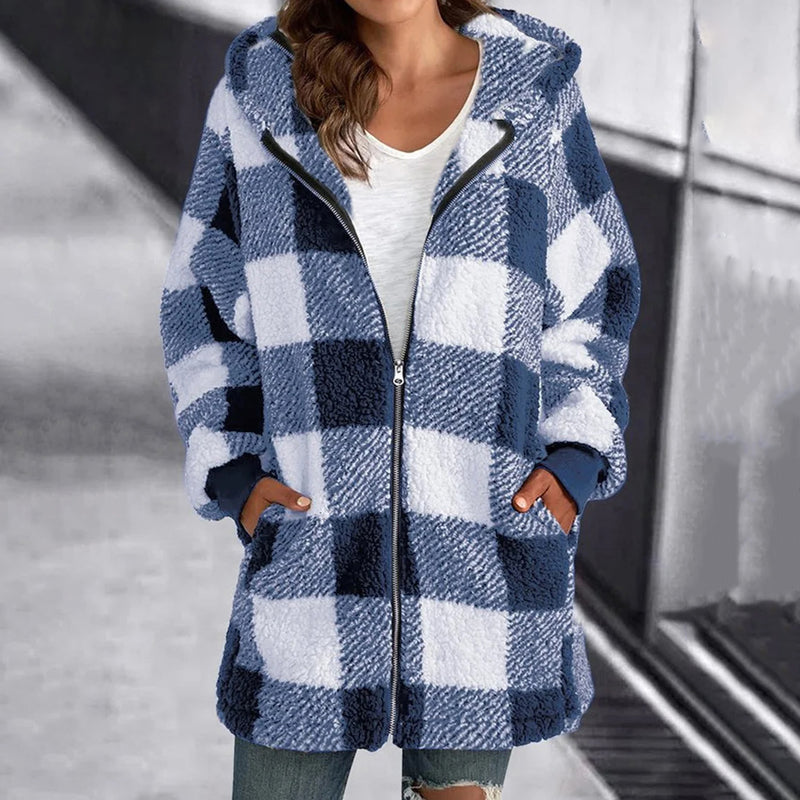 Mila | Damen Lässige Karierte Jacke | Kapuze