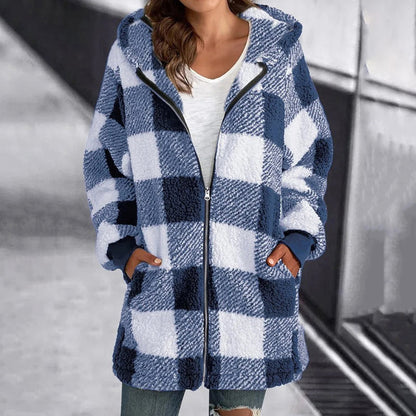 Mila | Damen Lässige Karierte Jacke | Kapuze