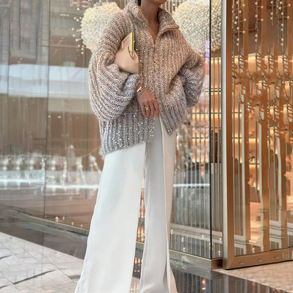 Damen Stilvoll Übergroß Elegante Strickjacke