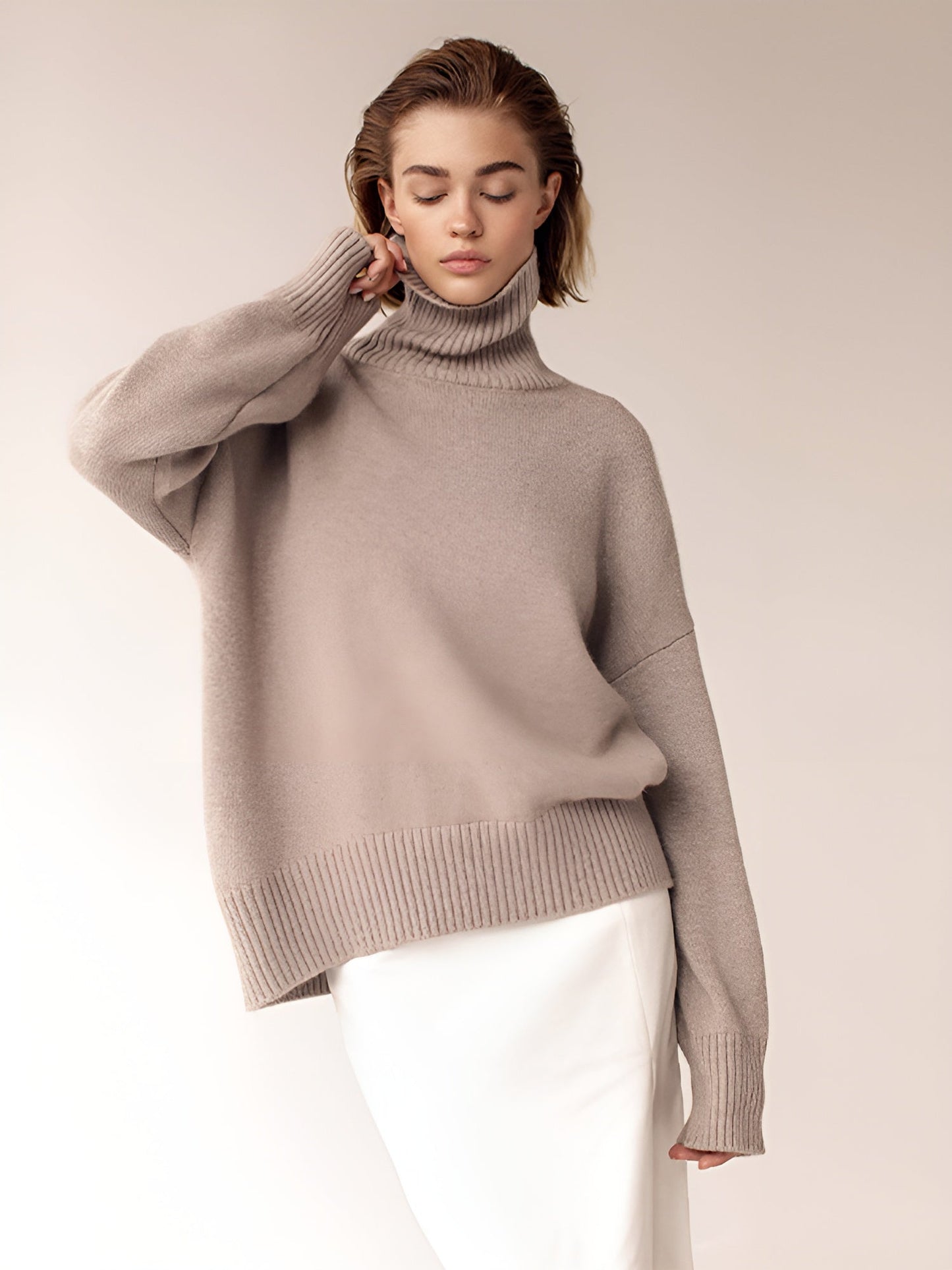 Kylie | Damen Stilvoller Rollkragen Strick Pullover | Locker