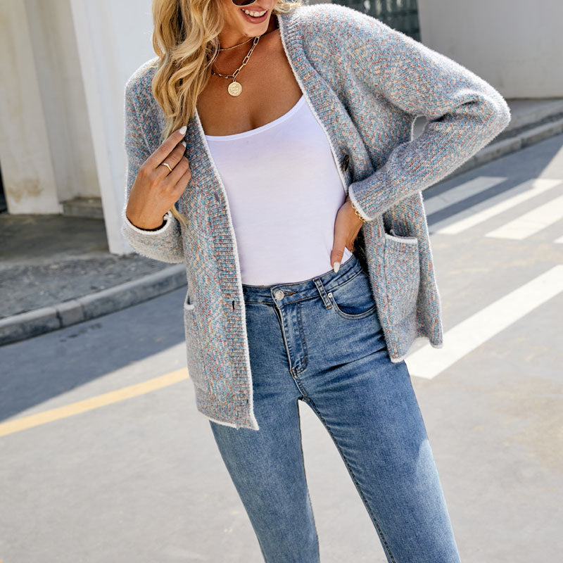 Damen Zwei Seiten Taschen Lässige Strickjacke