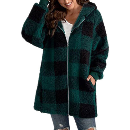 Mila | Damen Lässige Karierte Jacke | Kapuze