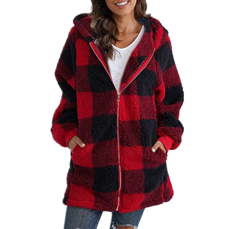 Mila | Damen Lässige Karierte Jacke | Kapuze