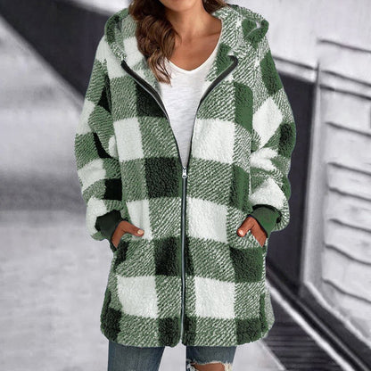 Mila | Damen Lässige Karierte Jacke | Kapuze