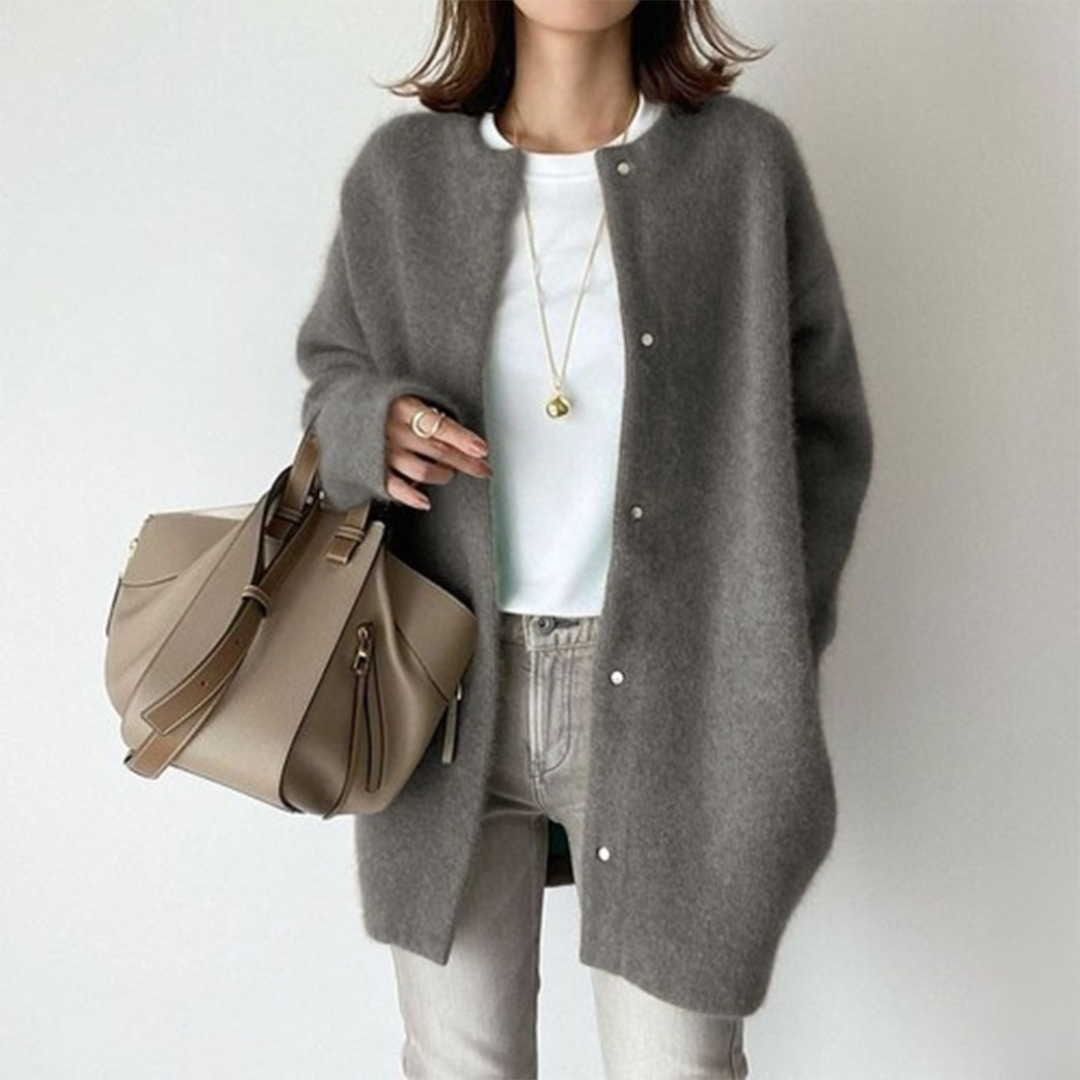 Rina | Damen Elegante Weiche Einreihige Strickjacke | Warm