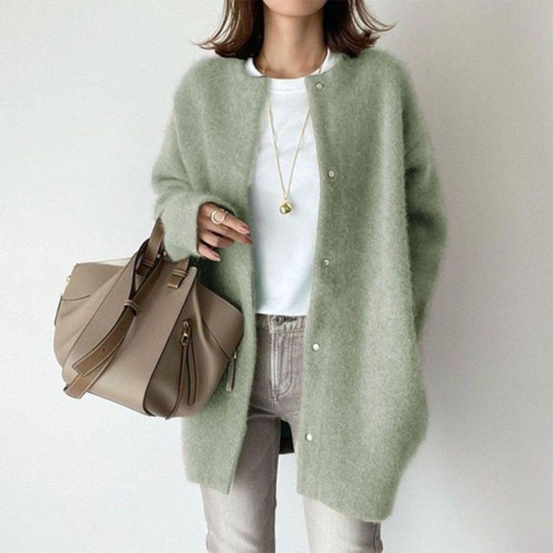 Rina | Damen Elegante Weiche Einreihige Strickjacke | Warm