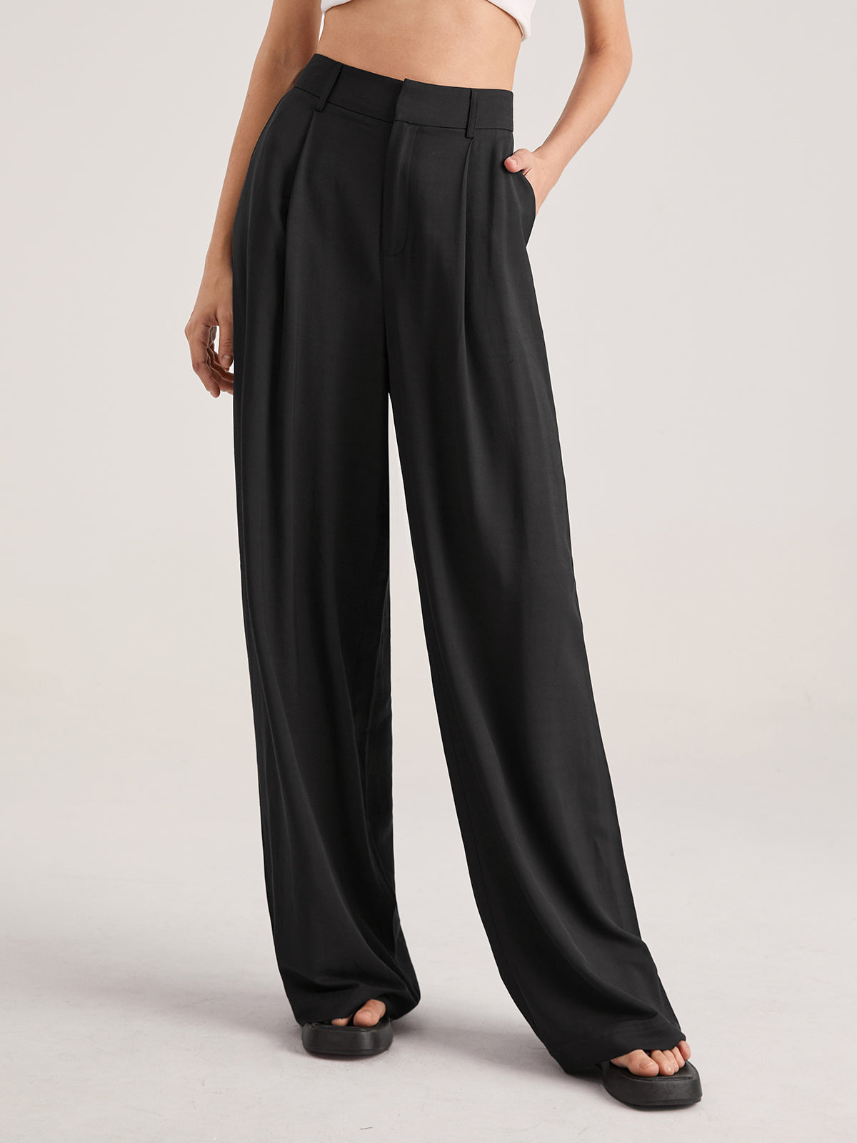 Luna | Damen Übergroße Hohe Taille Hose |  Plissee Front