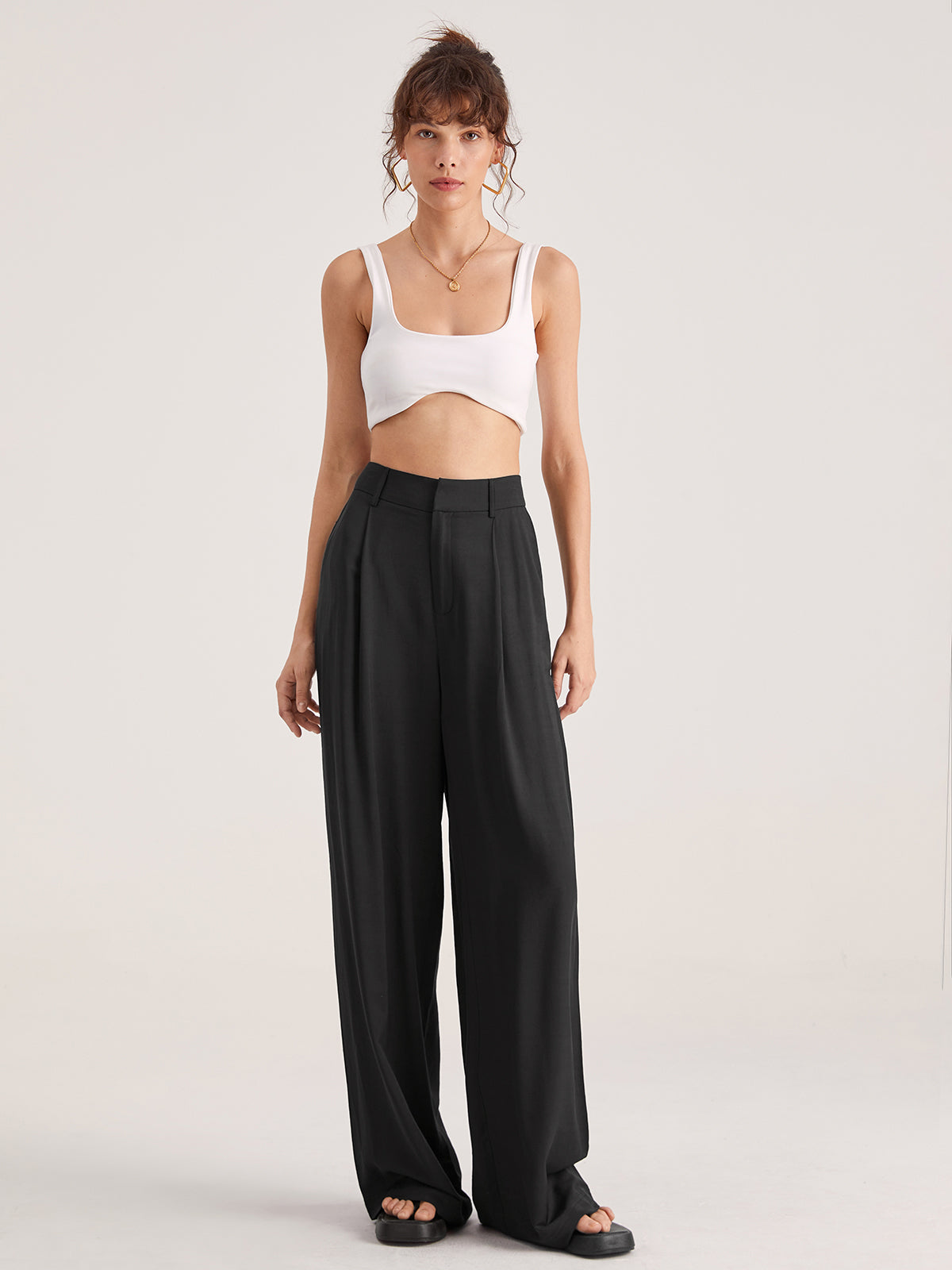 Luna | Damen Übergroße Hohe Taille Hose |  Plissee Front