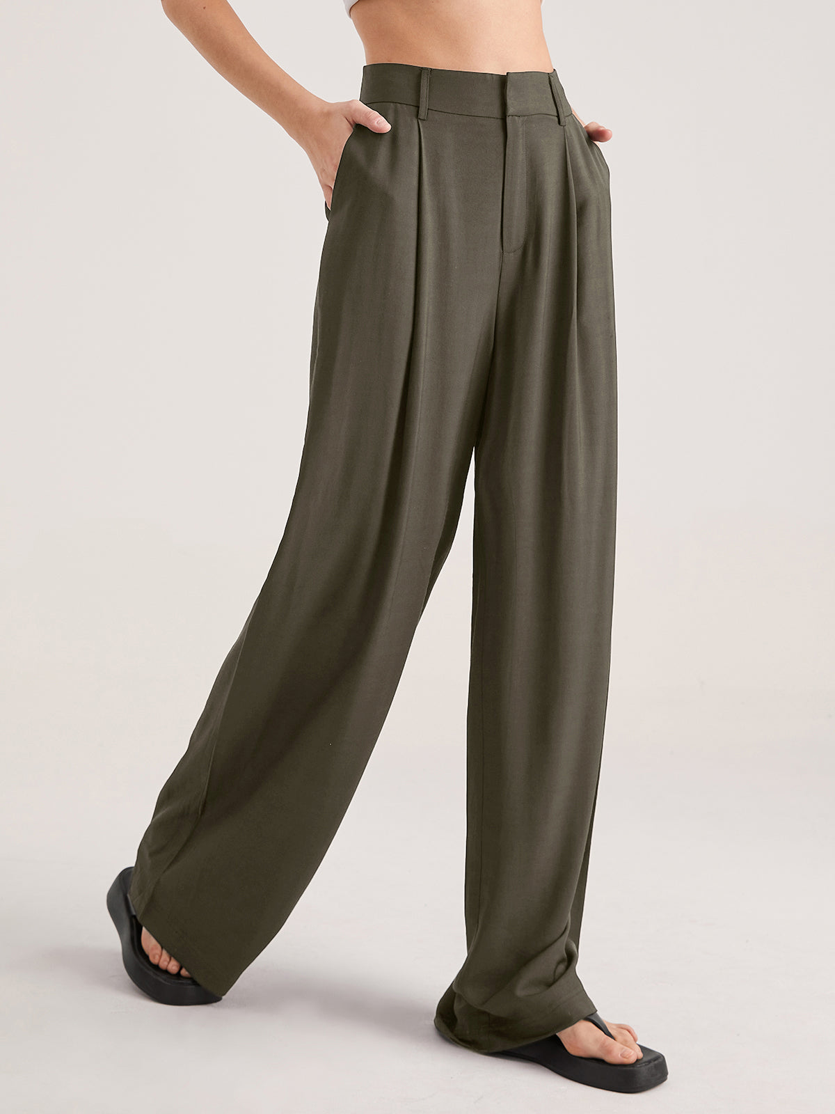 Luna | Damen Übergroße Hohe Taille Hose |  Plissee Front