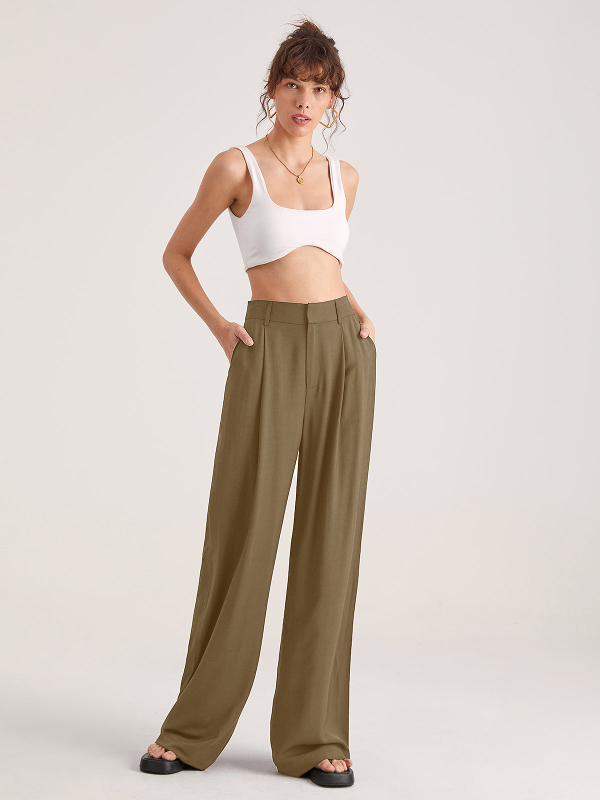 Luna | Damen Übergroße Hohe Taille Hose |  Plissee Front