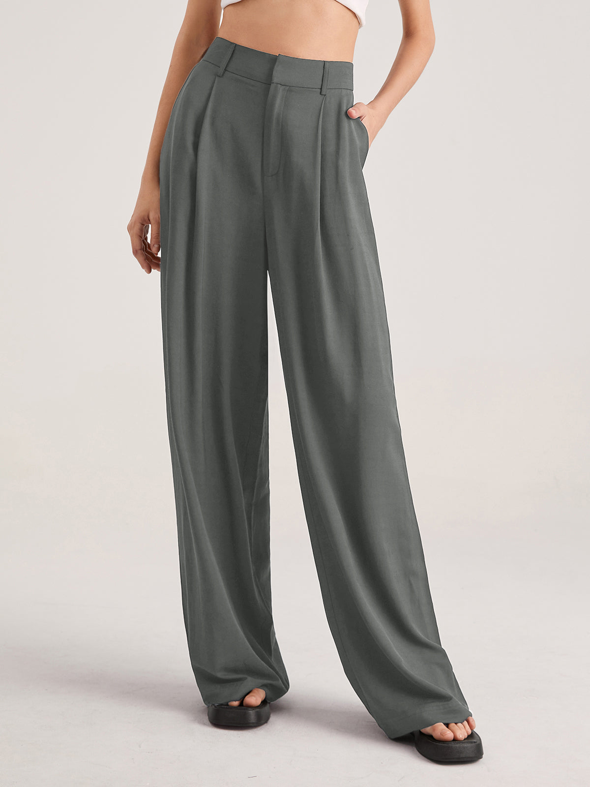 Luna | Damen Übergroße Hohe Taille Hose |  Plissee Front