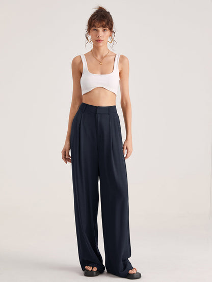 Luna | Damen Übergroße Hohe Taille Hose |  Plissee Front