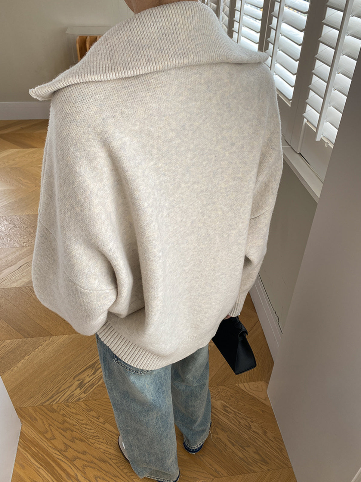 Scarlett | Damen Übergroße Kragen Strickjacke | Reißverschluss