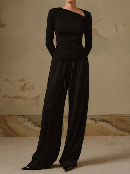 Evelyn | Damen Rippen Strick Asymmetrisches Oberteil  | Langarm