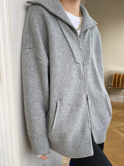Scarlett | Damen Übergroße Kragen Strickjacke | Reißverschluss