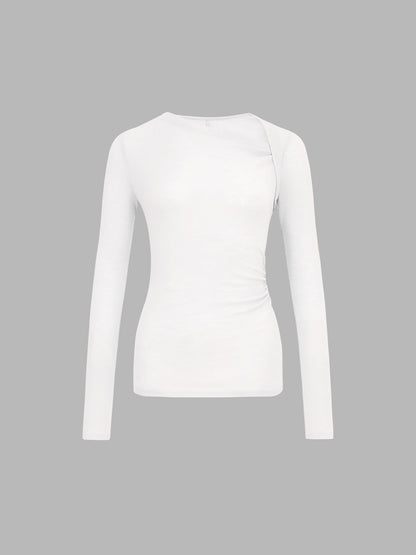 Evelyn | Damen Rippen Strick Asymmetrisches Oberteil  | Langarm