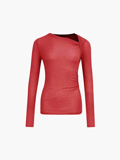 Evelyn | Damen Rippen Strick Asymmetrisches Oberteil  | Langarm