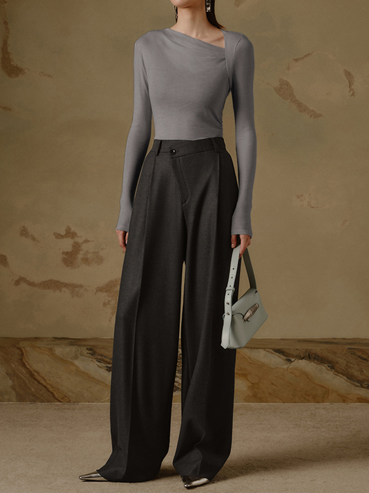 Evelyn | Damen Rippen Strick Asymmetrisches Oberteil  | Langarm