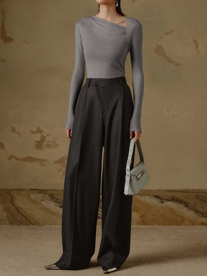 Evelyn | Damen Rippen Strick Asymmetrisches Oberteil  | Langarm
