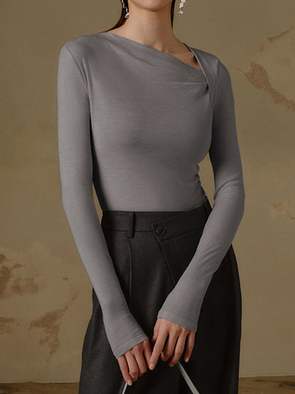 Evelyn | Damen Rippen Strick Asymmetrisches Oberteil  | Langarm