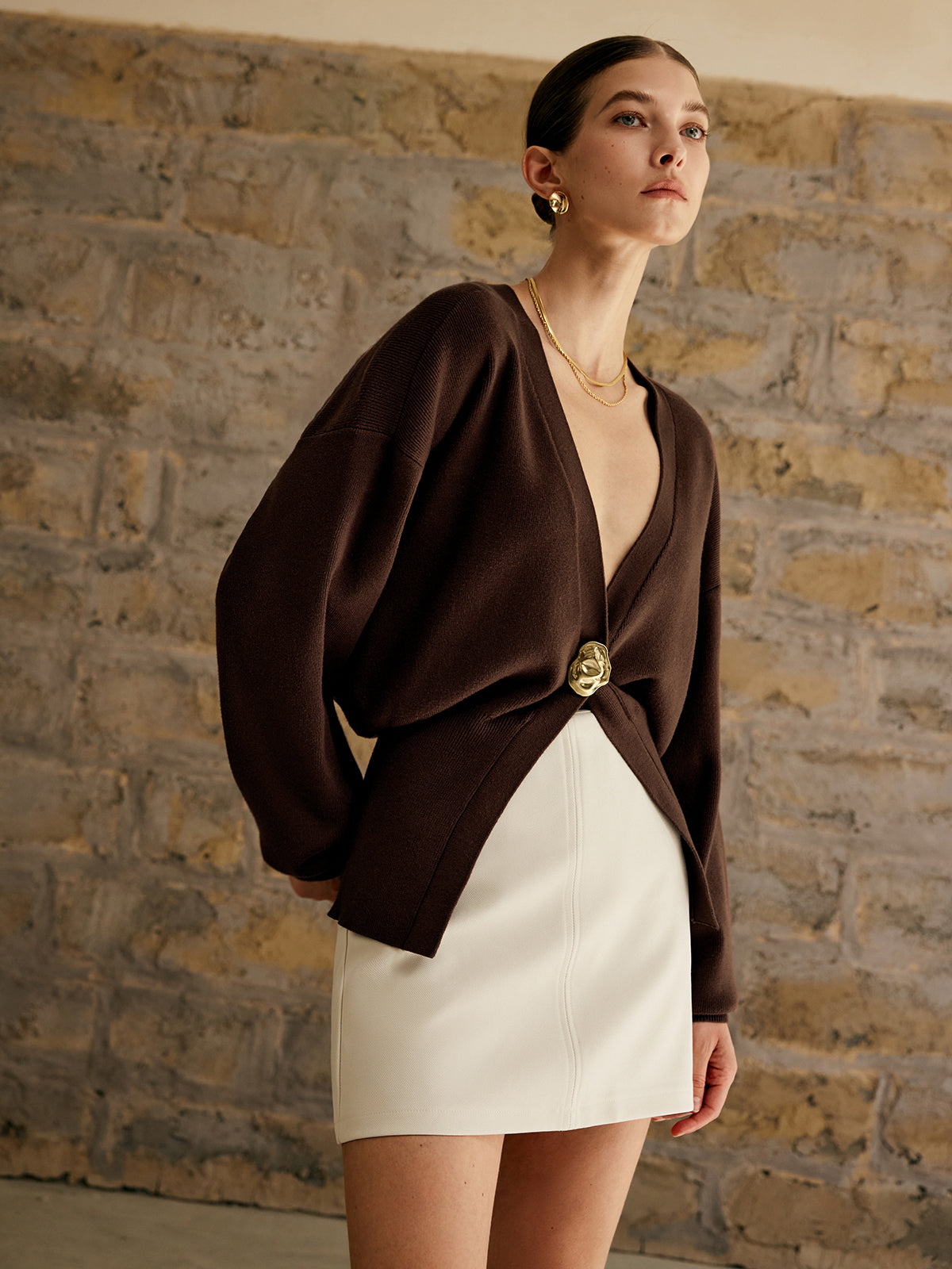 Eleanor | Damen Stylish Knopf Strickjacke | Elegante
