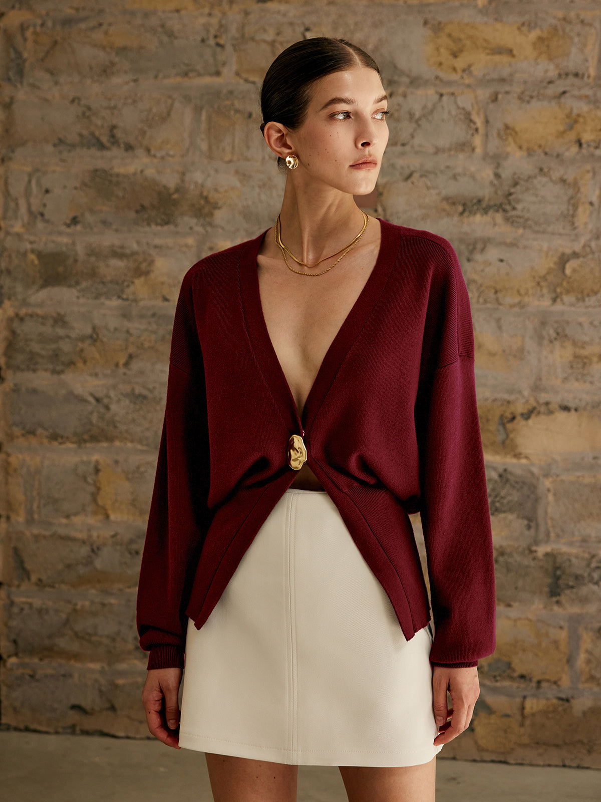 Eleanor | Damen Stylish Knopf Strickjacke | Elegante