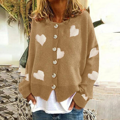 Damen Lässige Herzdruck Strickjacke Knopf Daunen