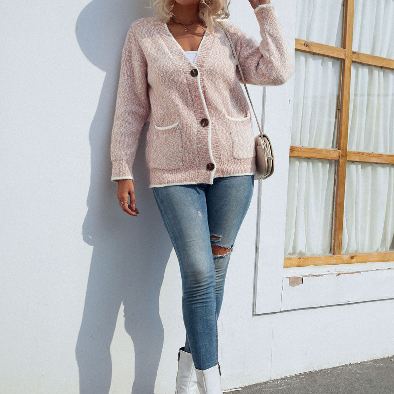 Damen Zwei Seiten Taschen Lässige Strickjacke