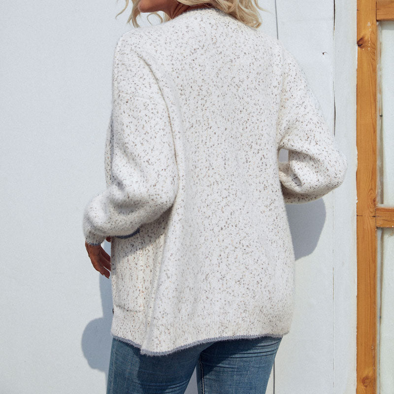 Damen Zwei Seiten Taschen Lässige Strickjacke