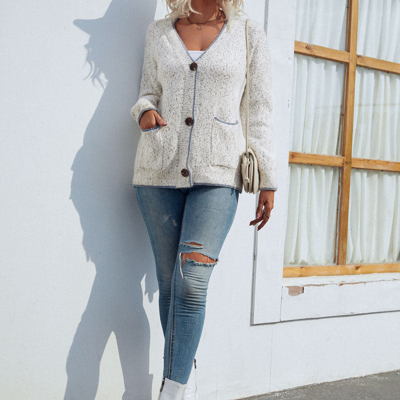 Damen Zwei Seiten Taschen Lässige Strickjacke