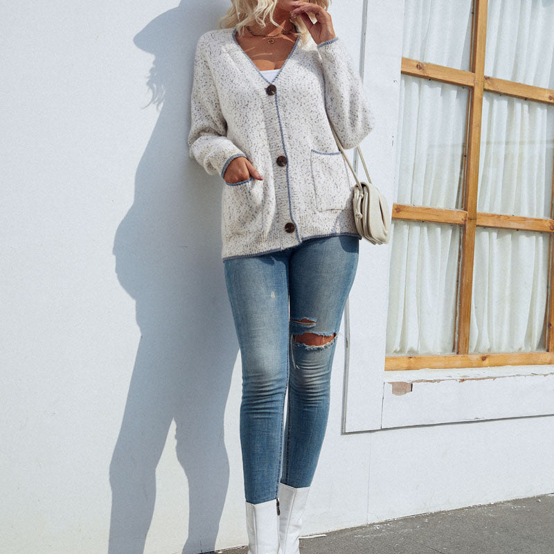 Damen Zwei Seiten Taschen Lässige Strickjacke