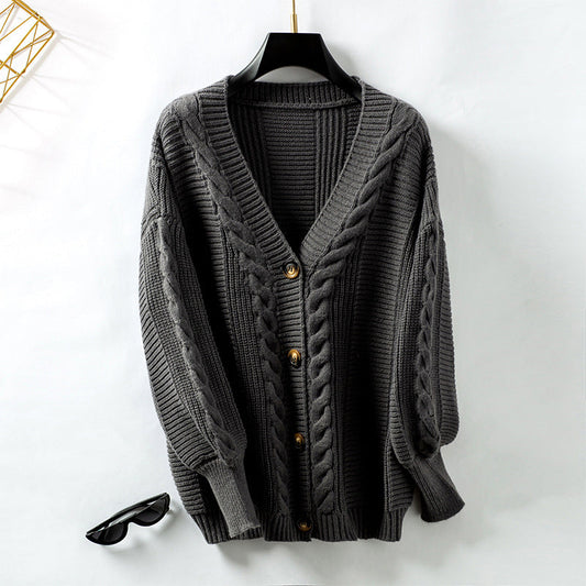 Damen Winter Lose Knopf Daunen Vintage Strickjacke