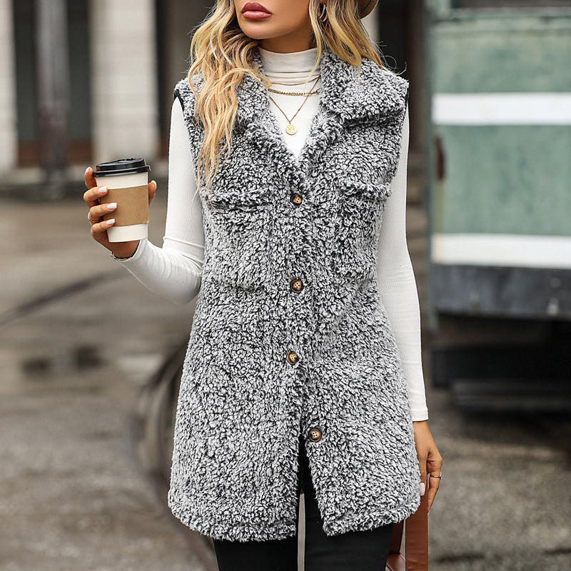 Damen Plüsch Lässig Ärmellos Strickjacke