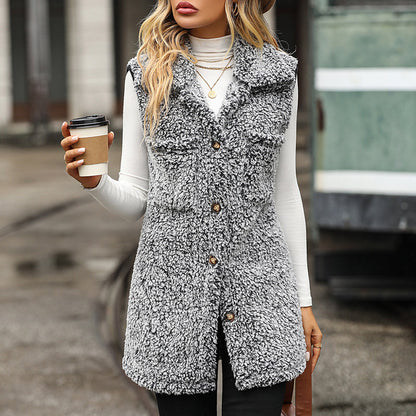 Damen Plüsch Lässig Ärmellos Strickjacke