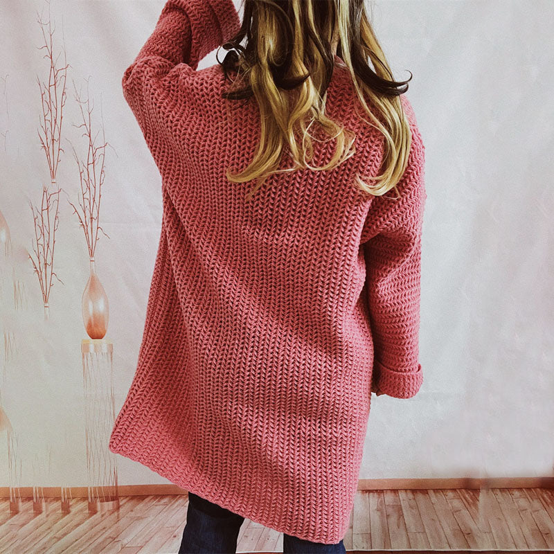 Damen Lange Winter Lässige Strickjacke