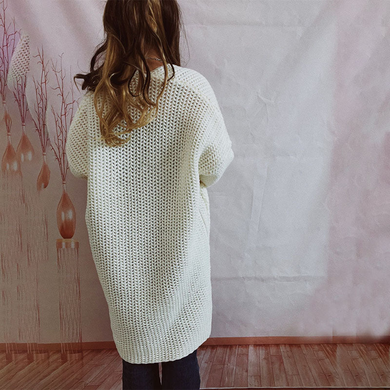 Damen Lange Winter Lässige Strickjacke
