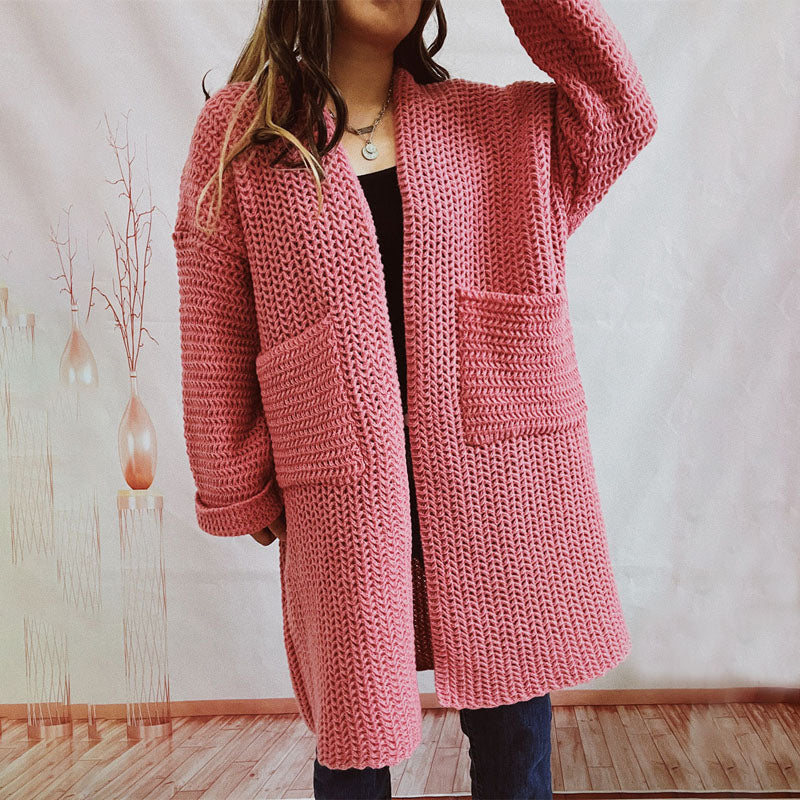 Damen Lange Winter Lässige Strickjacke