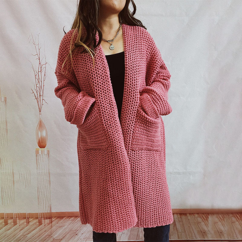 Damen Lange Winter Lässige Strickjacke