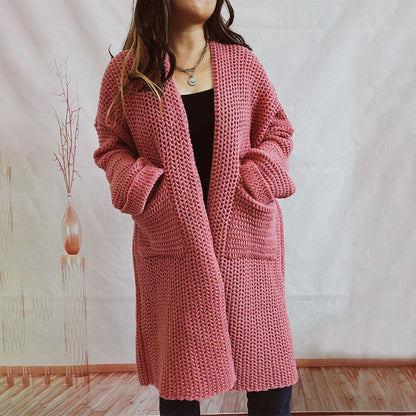 Damen Lange Winter Lässige Strickjacke