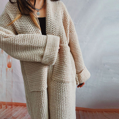 Damen Lange Winter Lässige Strickjacke